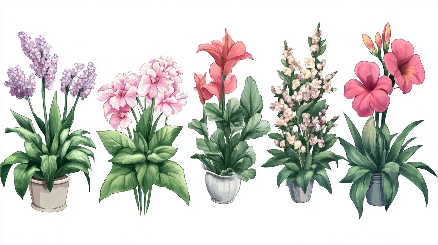 多彩盆栽花卉插画