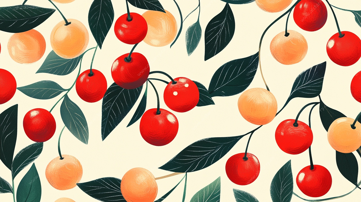 樱桃橘子树叶图案背景