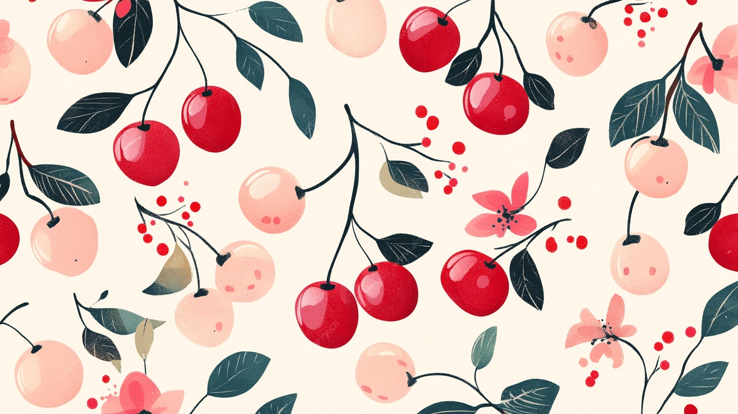 樱桃花卉无缝图案背景