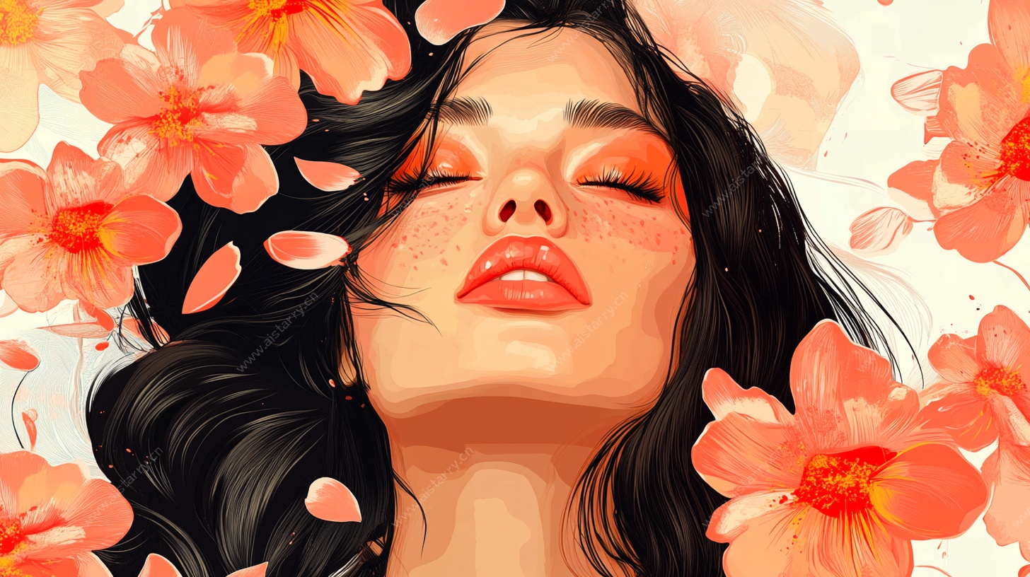 闭目闻花的梦幻女子