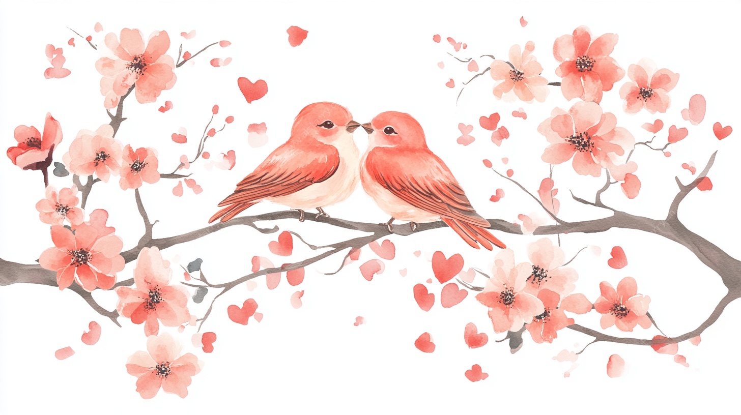 樱花枝上双飞鸟