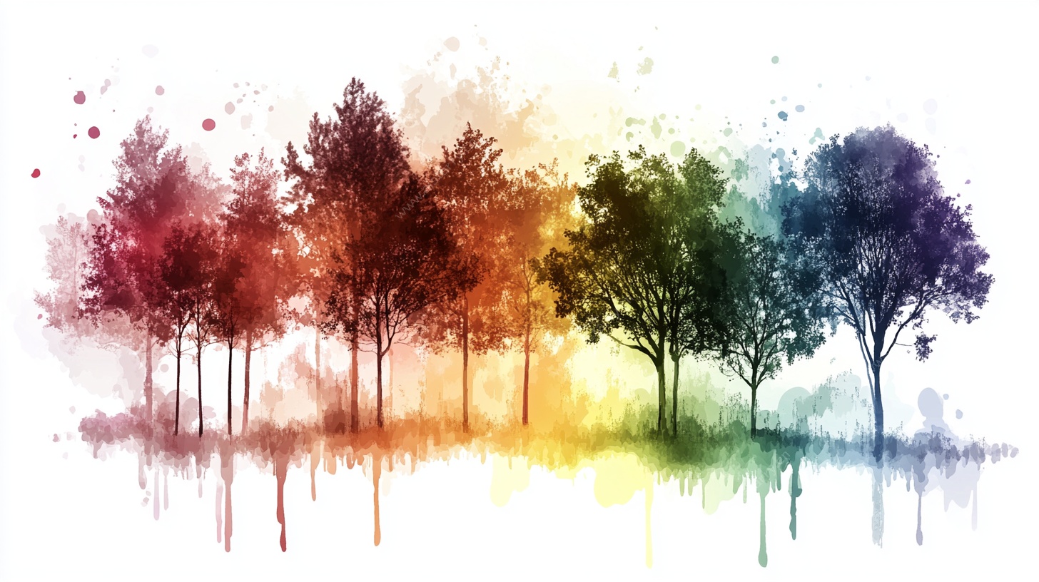 多彩水彩树木景观