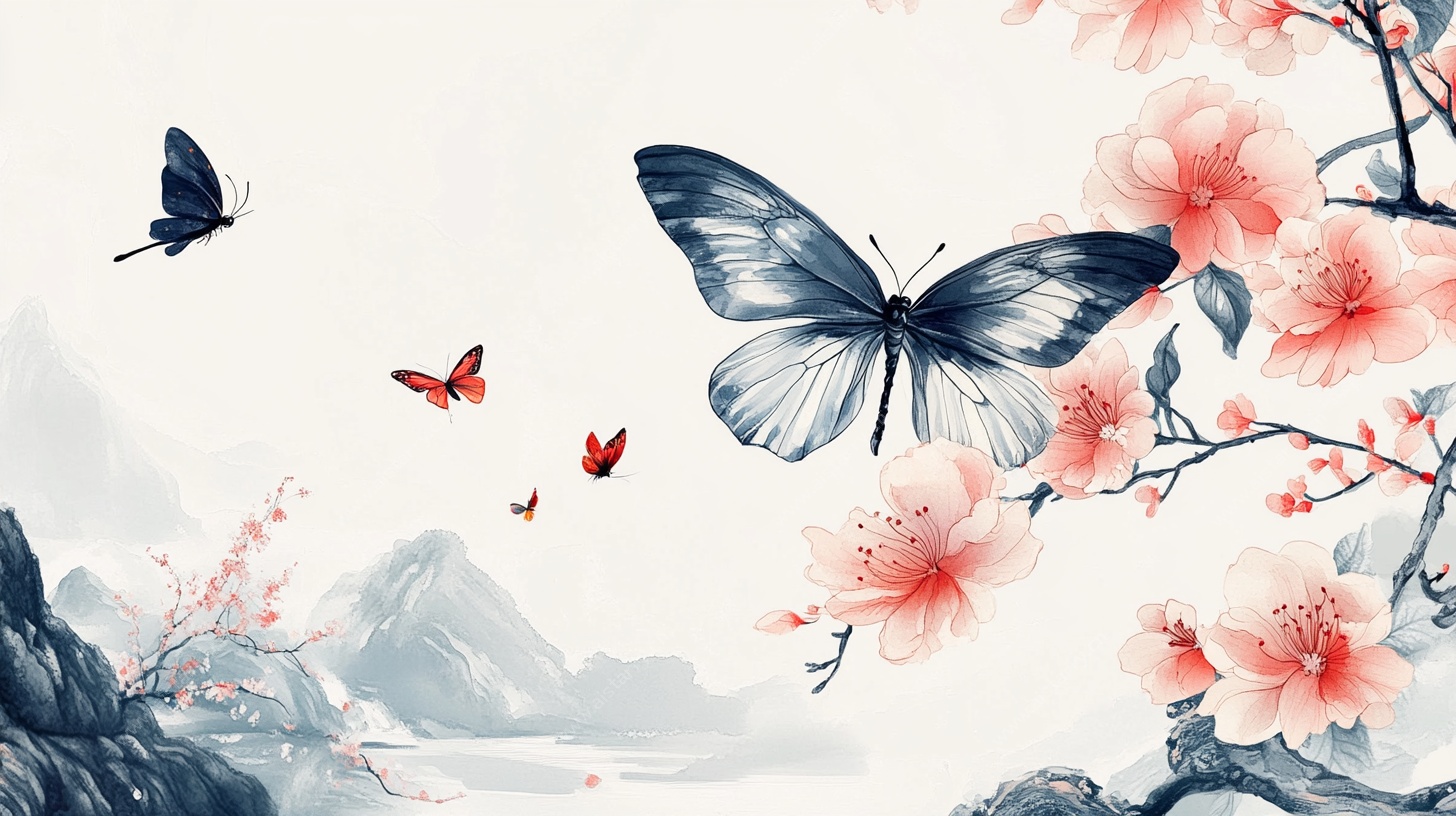 蝶舞繁花山水间