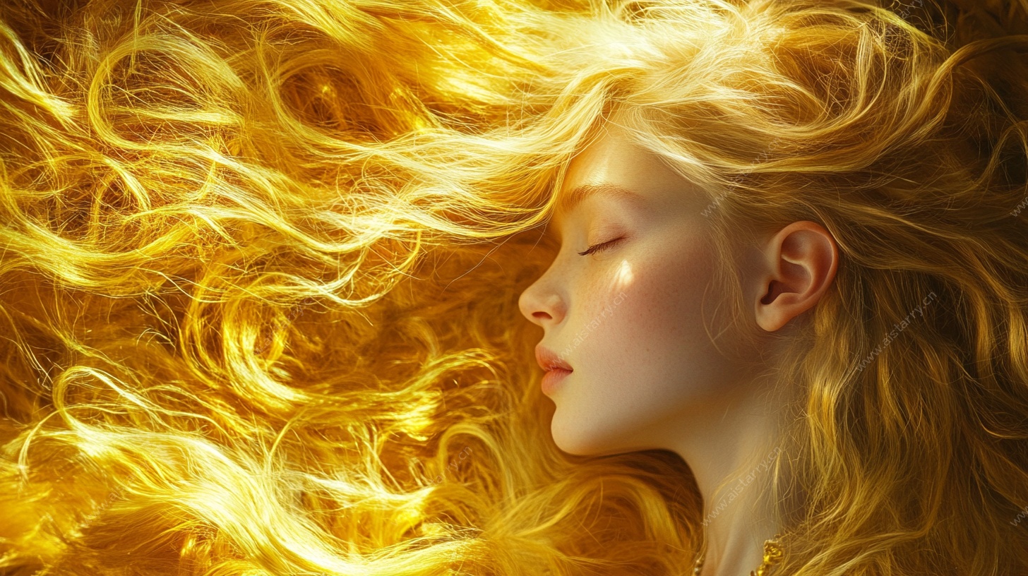 金色飘逸发丝的梦幻女孩