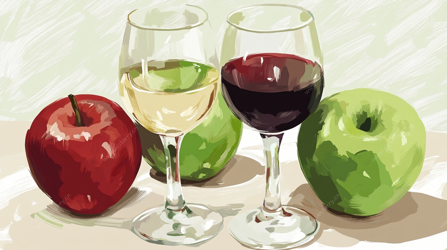 酒杯与苹果静物插画