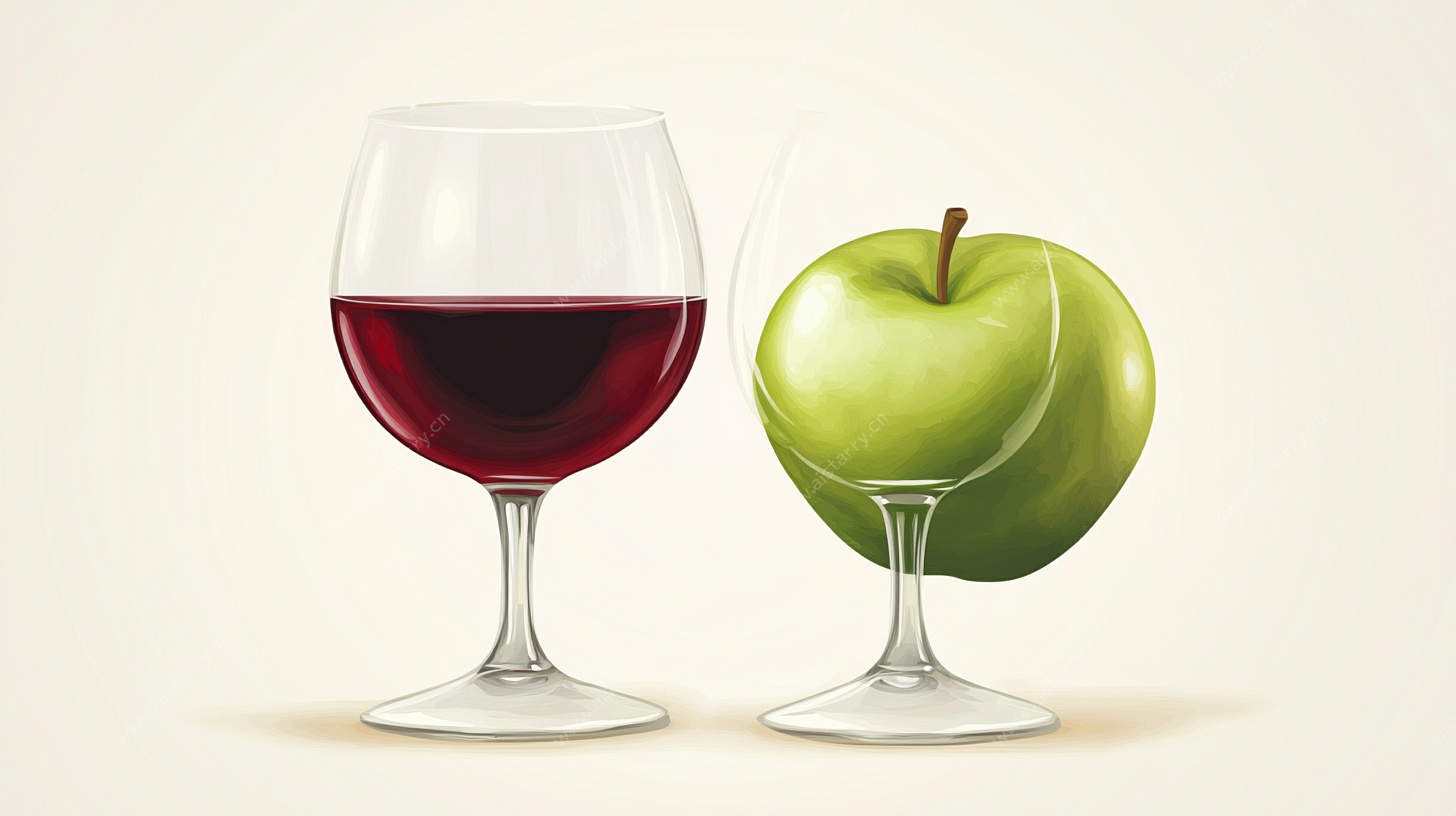 青苹果与红酒杯的创意组合