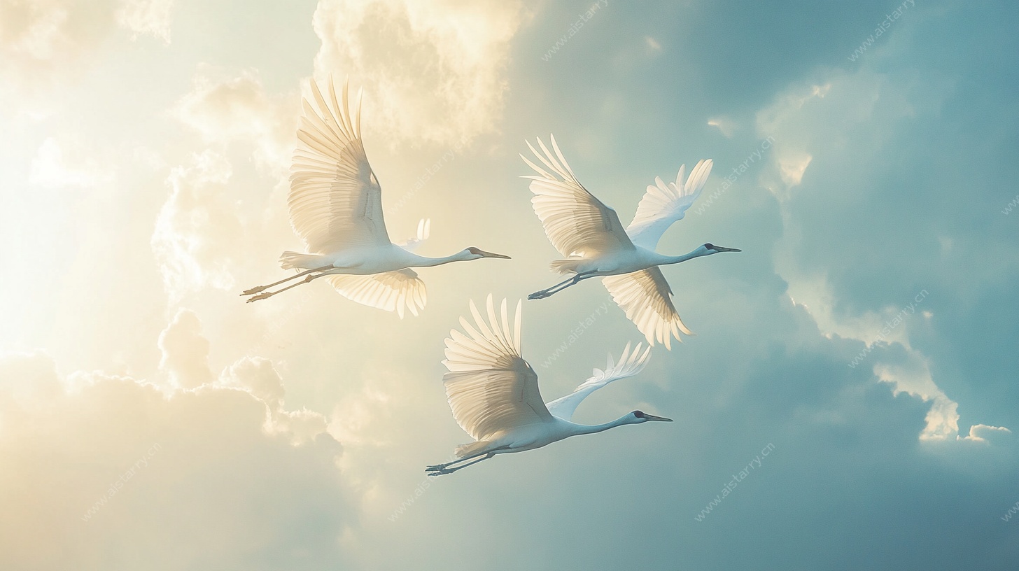 翱翔天际的优雅白鹤