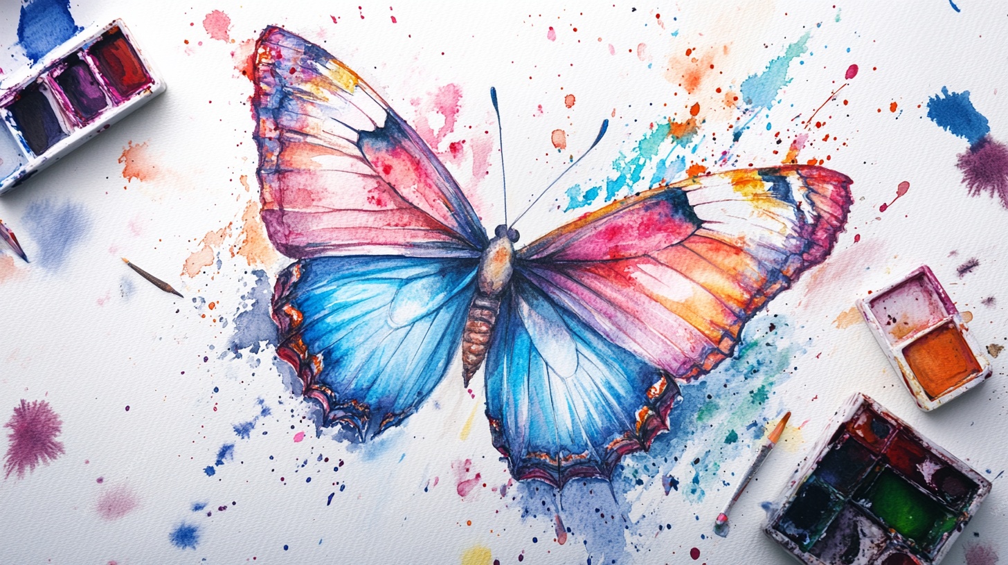 水彩蝴蝶艺术创作画面