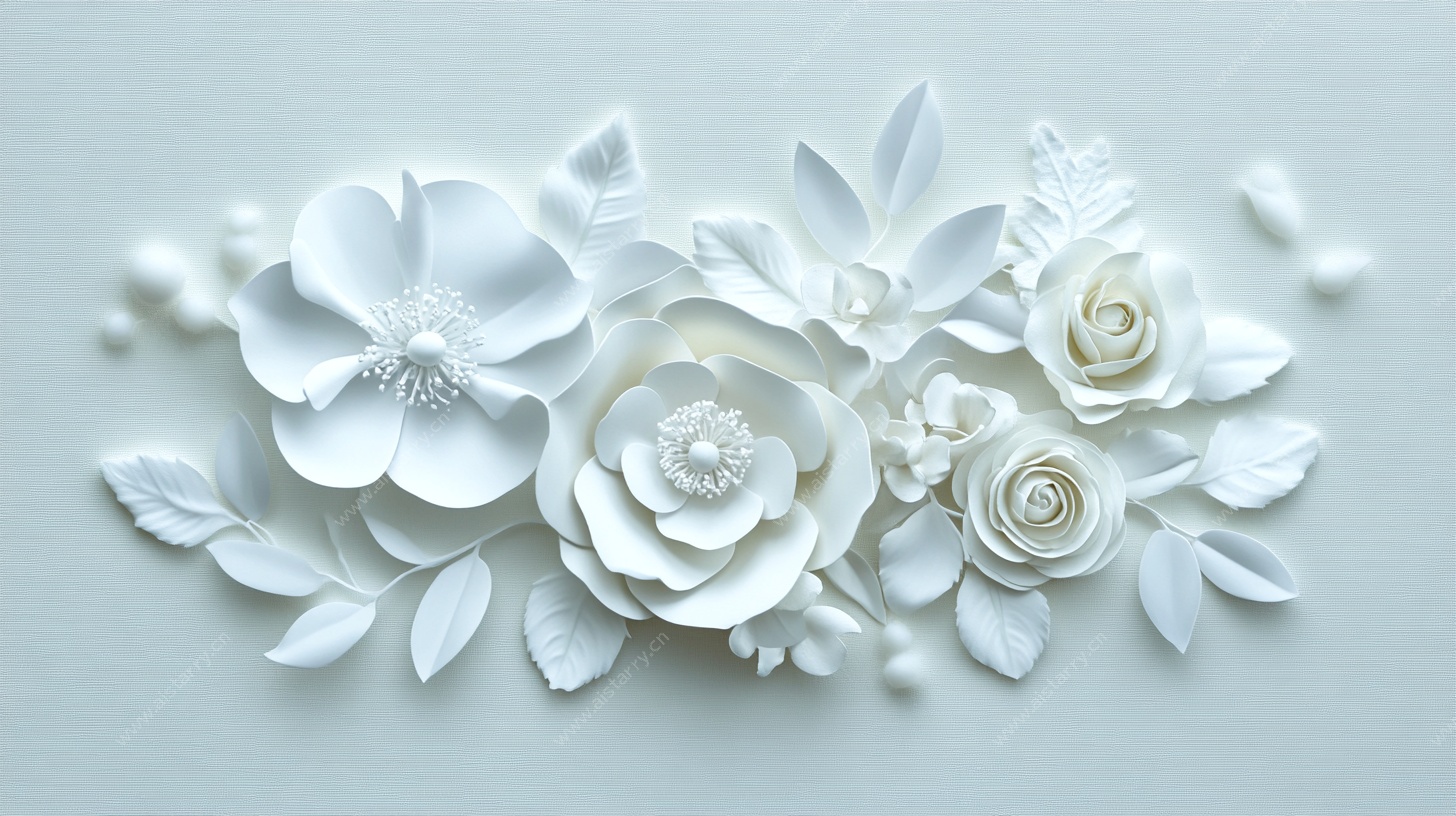 白色纸艺花卉装饰图案