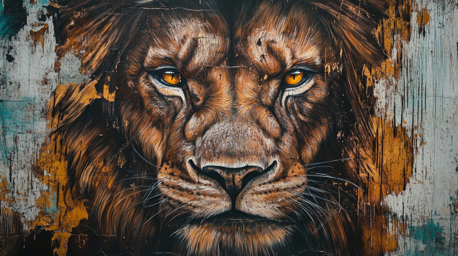 狮子头像墙绘艺术作品