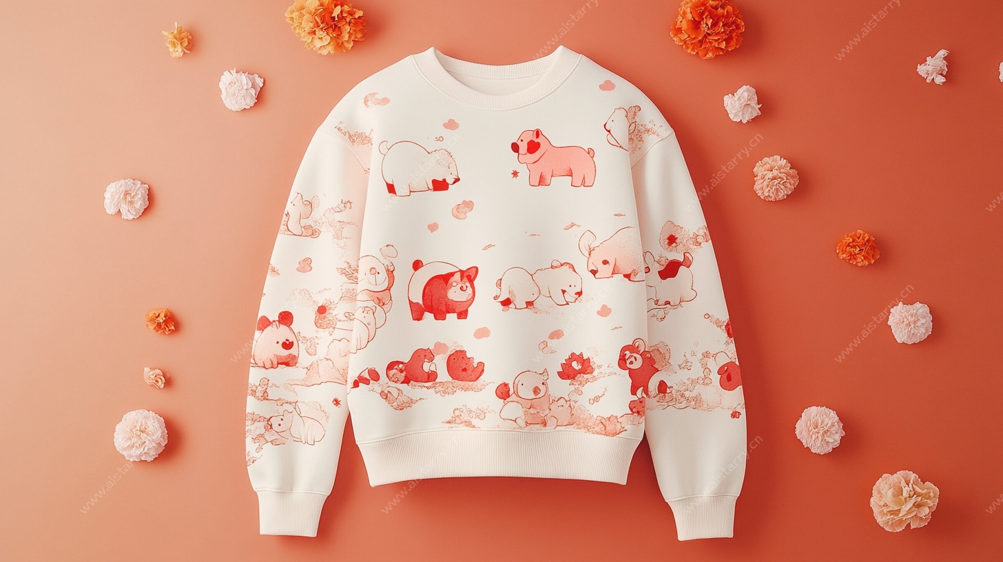 可爱动物印花白色卫衣