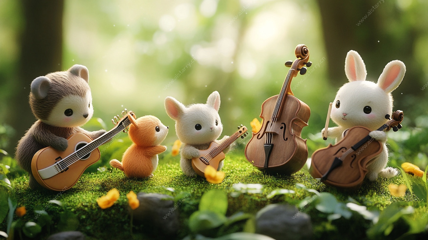 森林小动物乐队演奏瞬间