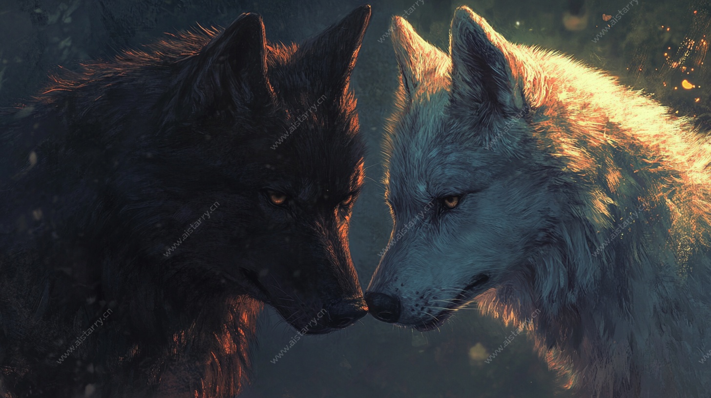 双狼对视 神秘光影下的对视