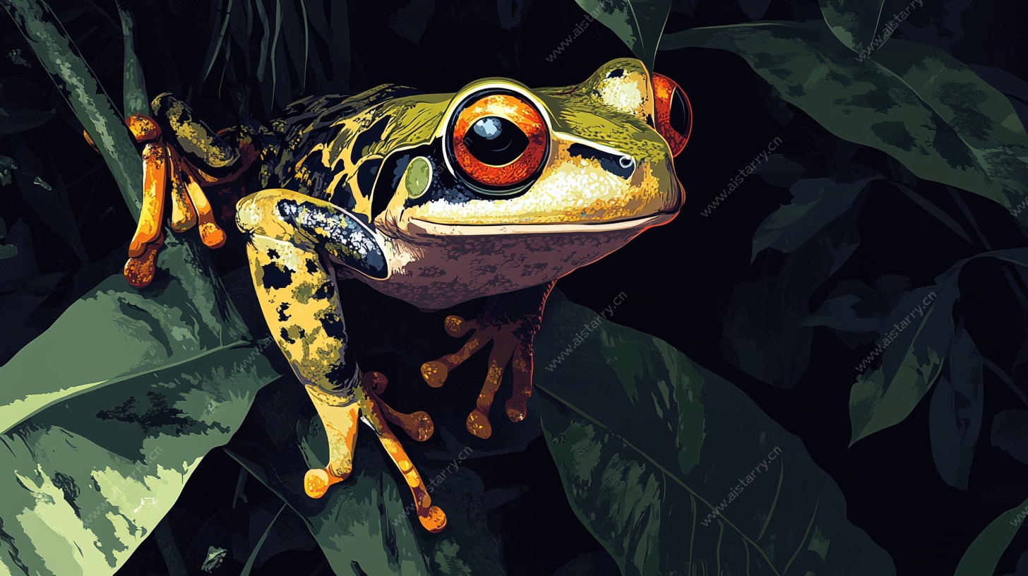 绿叶上的斑斓青蛙