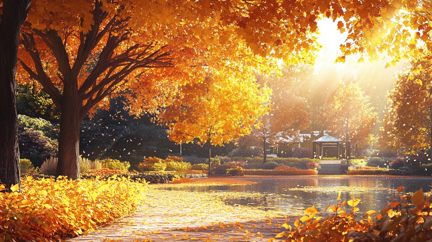 秋日公园湖畔美景