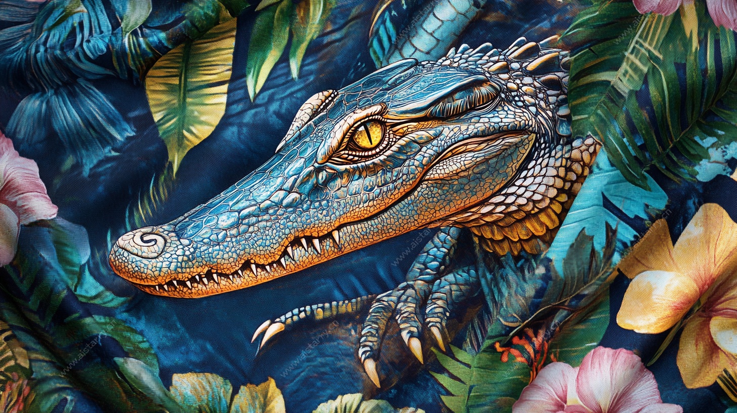 鳄鱼丛林幻想插画