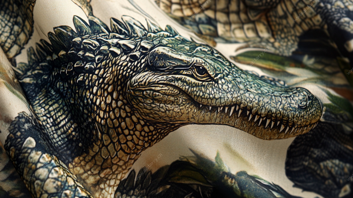 鳄鱼印花织物特写