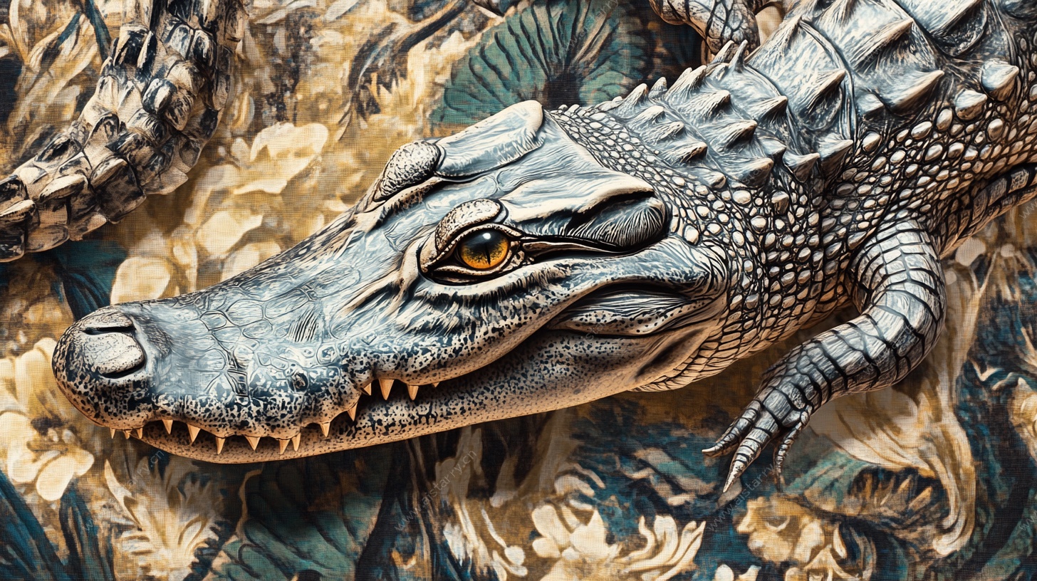 逼真鳄鱼艺术插画特写