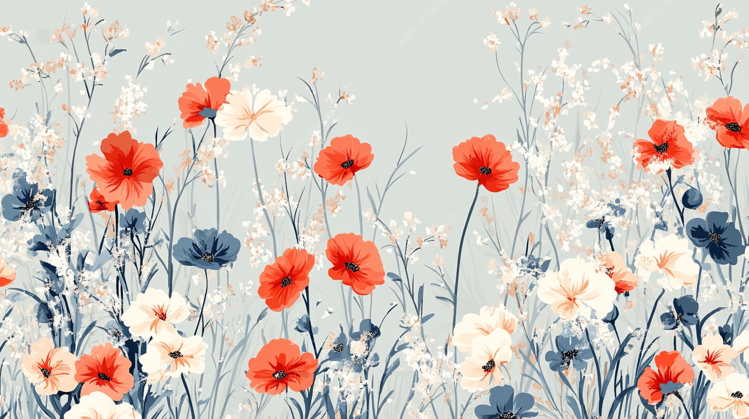 浪漫花卉田园风插画