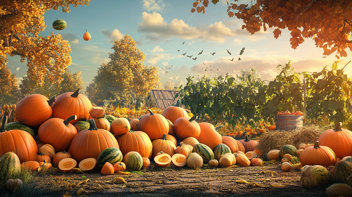 秋日南瓜丰收景象图