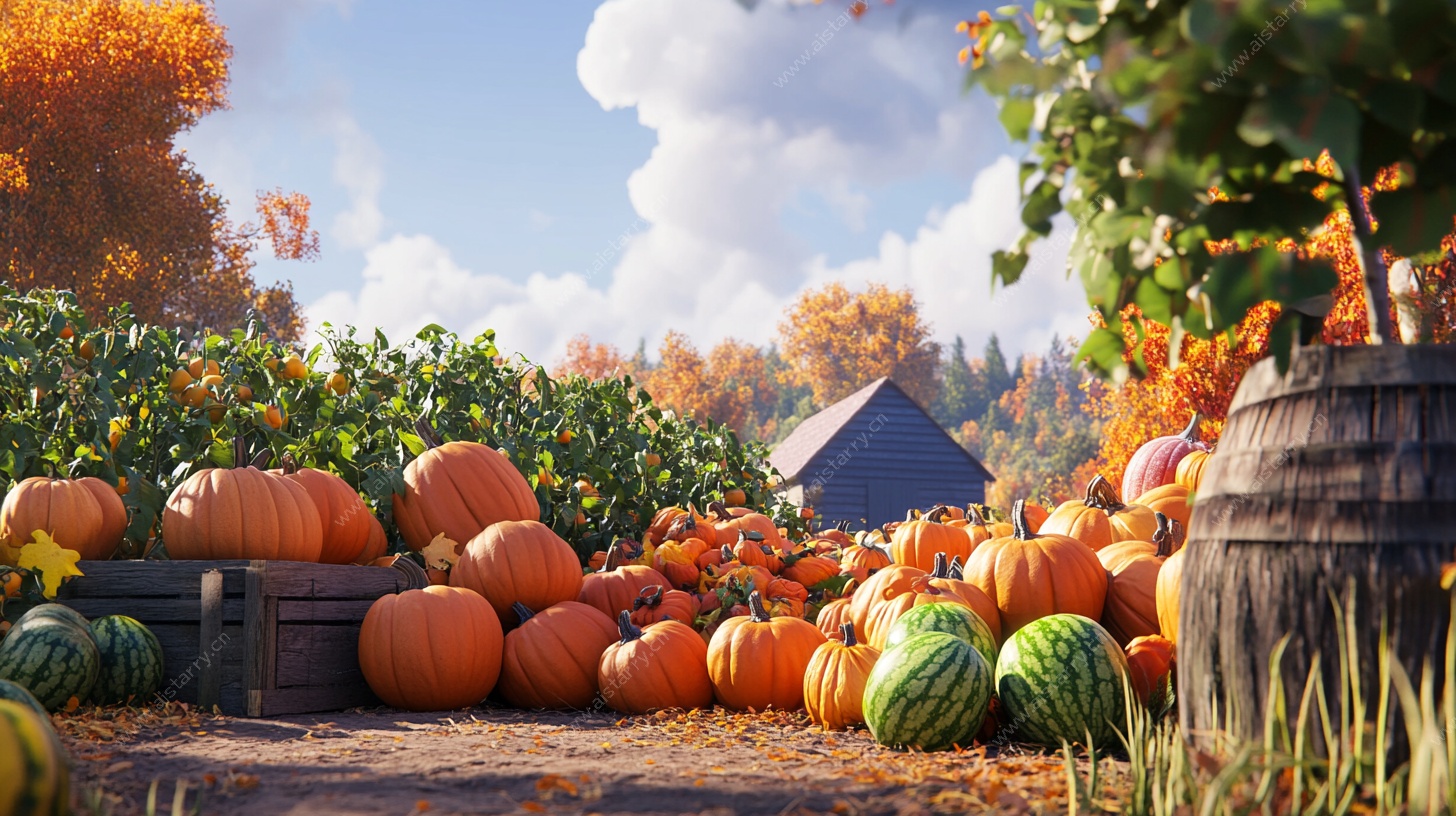 秋日南瓜田园风光图