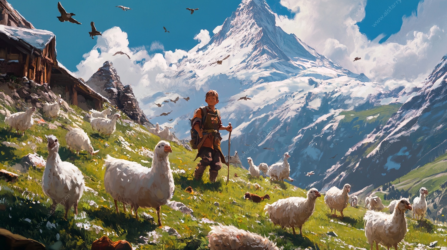 高山牧人放羊图景