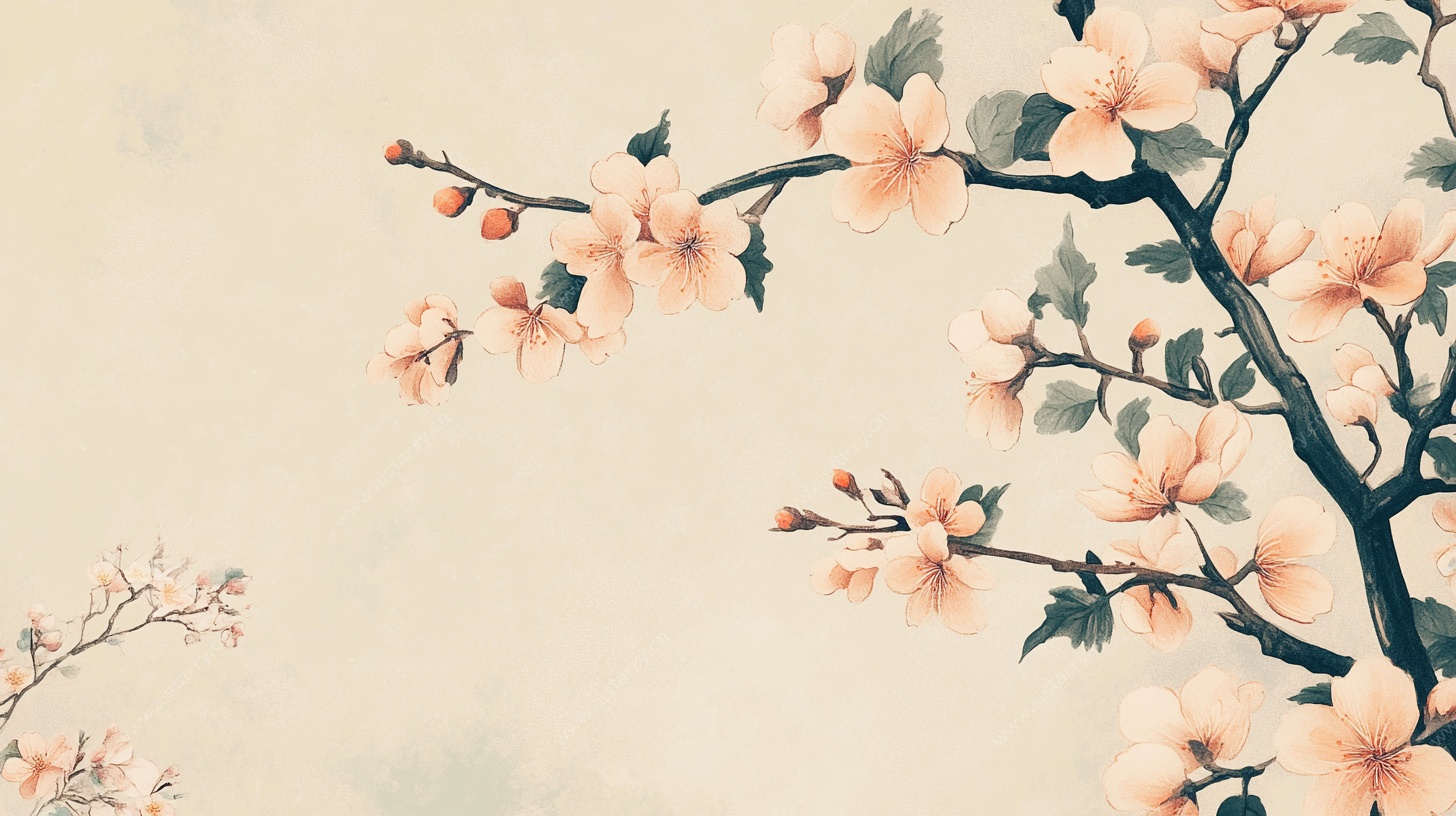 中式水墨风绽放桃花图