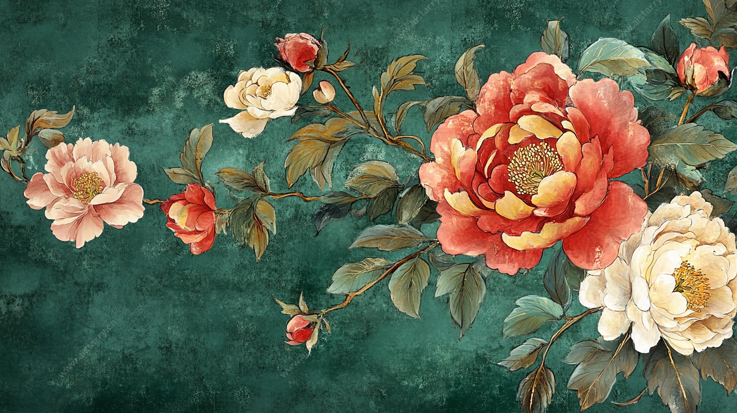 中式牡丹花卉装饰画