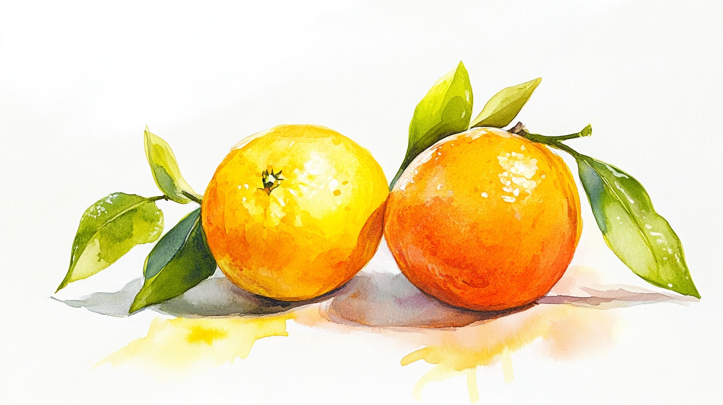 水彩双橙静物图