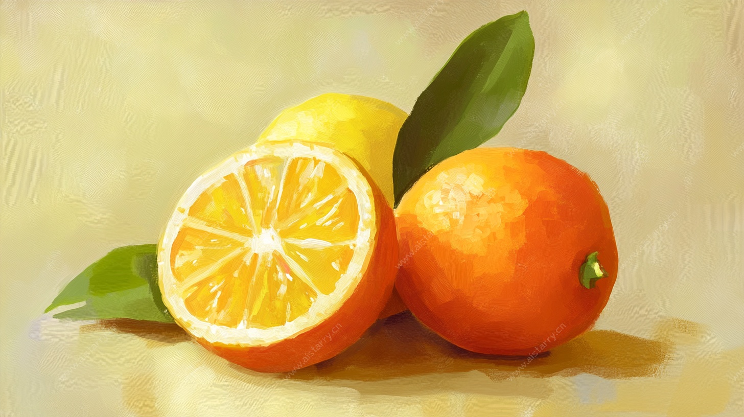 油画风鲜橙静物图