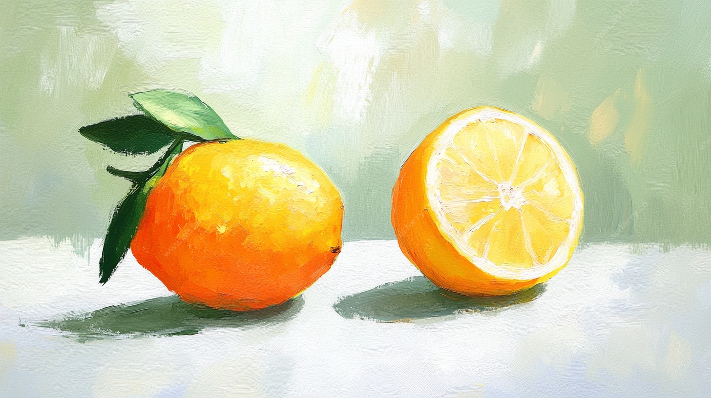 油画柠檬静物