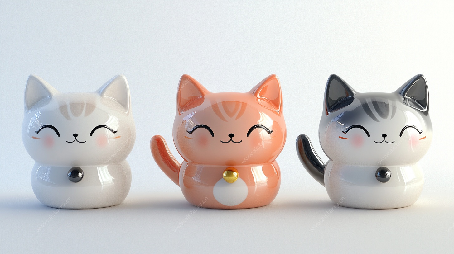 三只萌猫陶瓷摆件