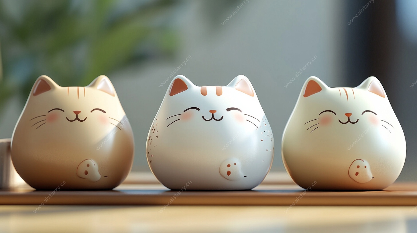 三只可爱招财猫摆件