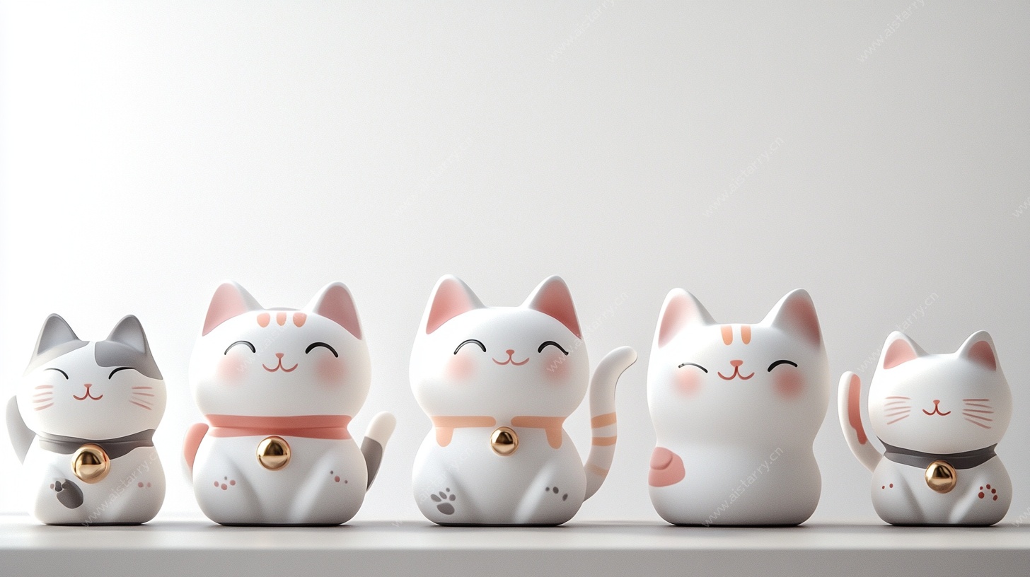可爱招财猫摆件整齐排列