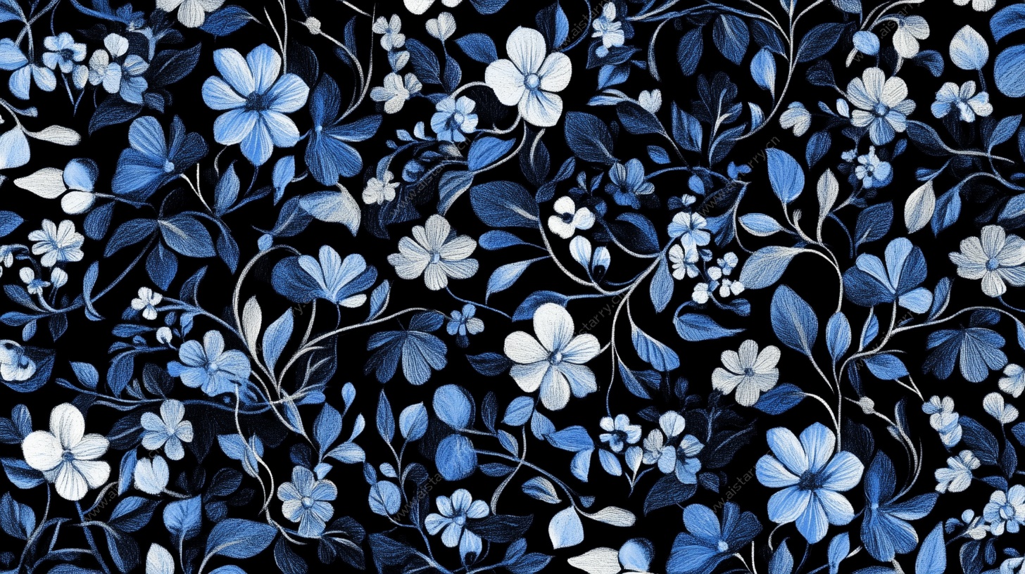 蓝白花卉无缝图案设计