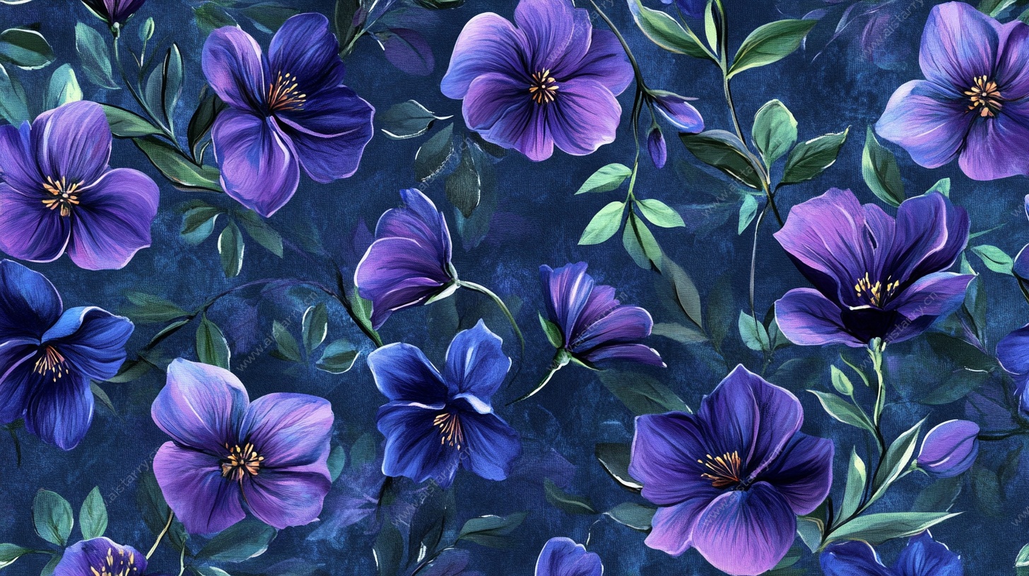 紫色花卉水彩无缝图案