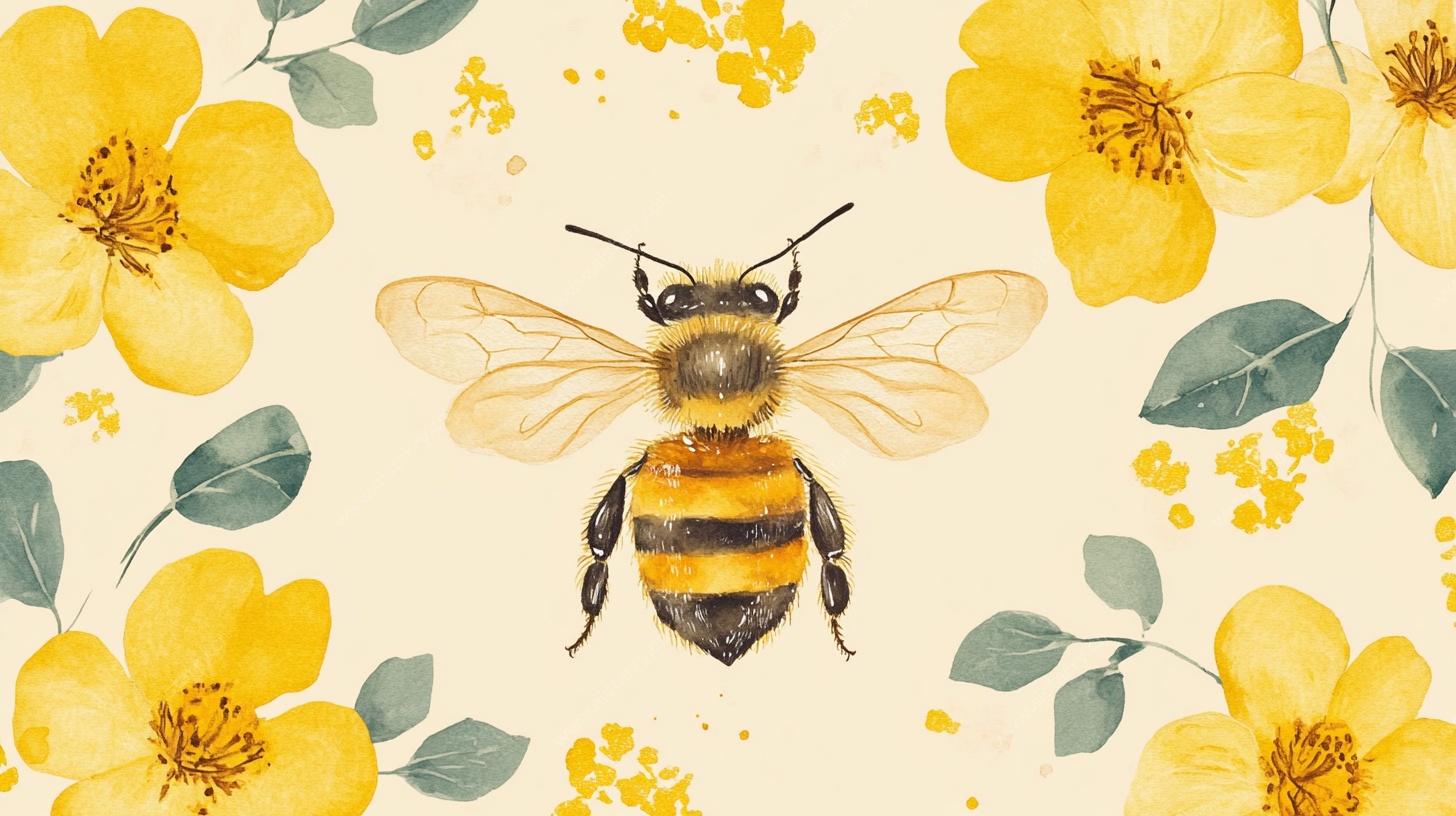蜜蜂花间舞插画