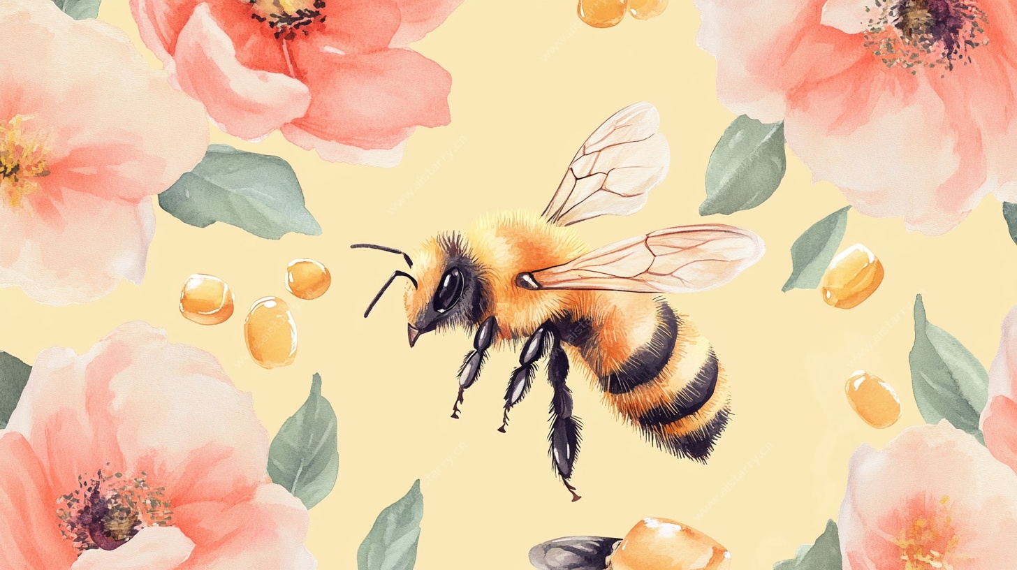 蜜蜂在花卉间飞舞插画