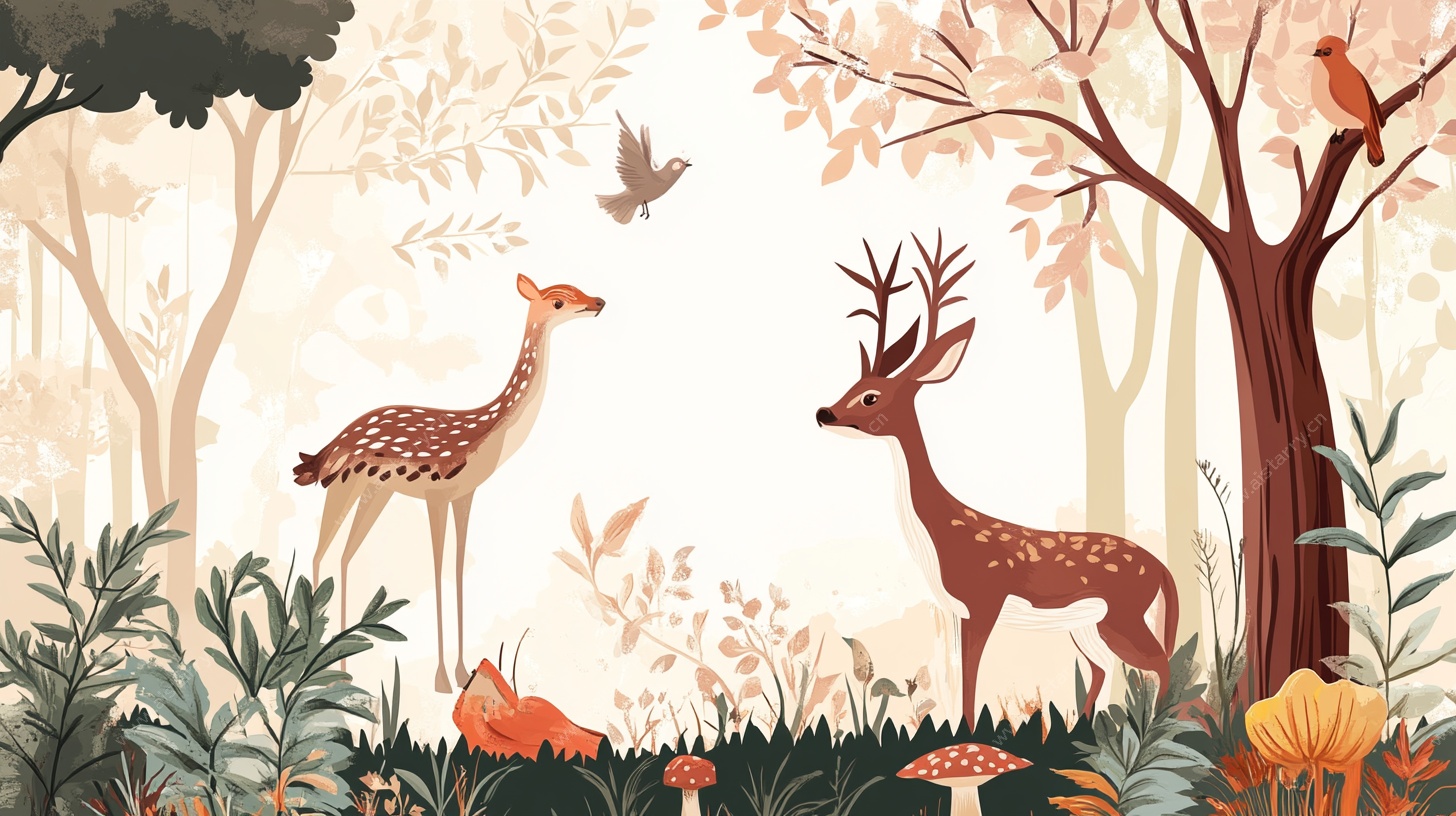 森林中的鹿与自然精灵