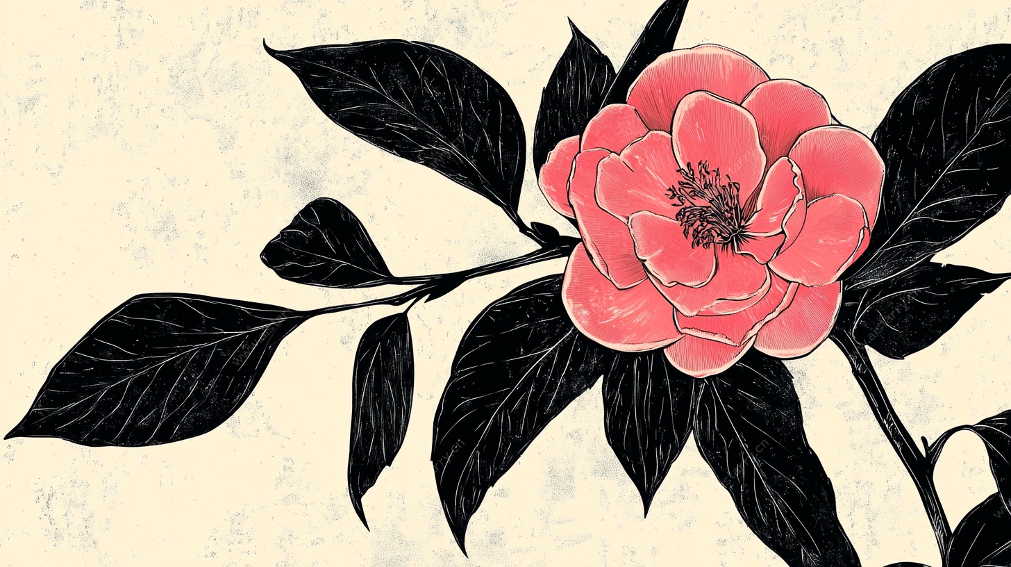 粉色山茶花插画