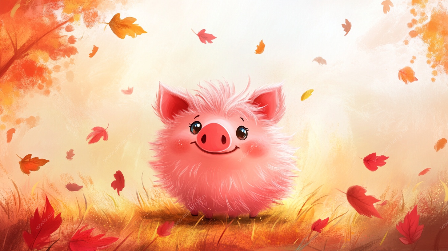 秋日萌猪赏落叶