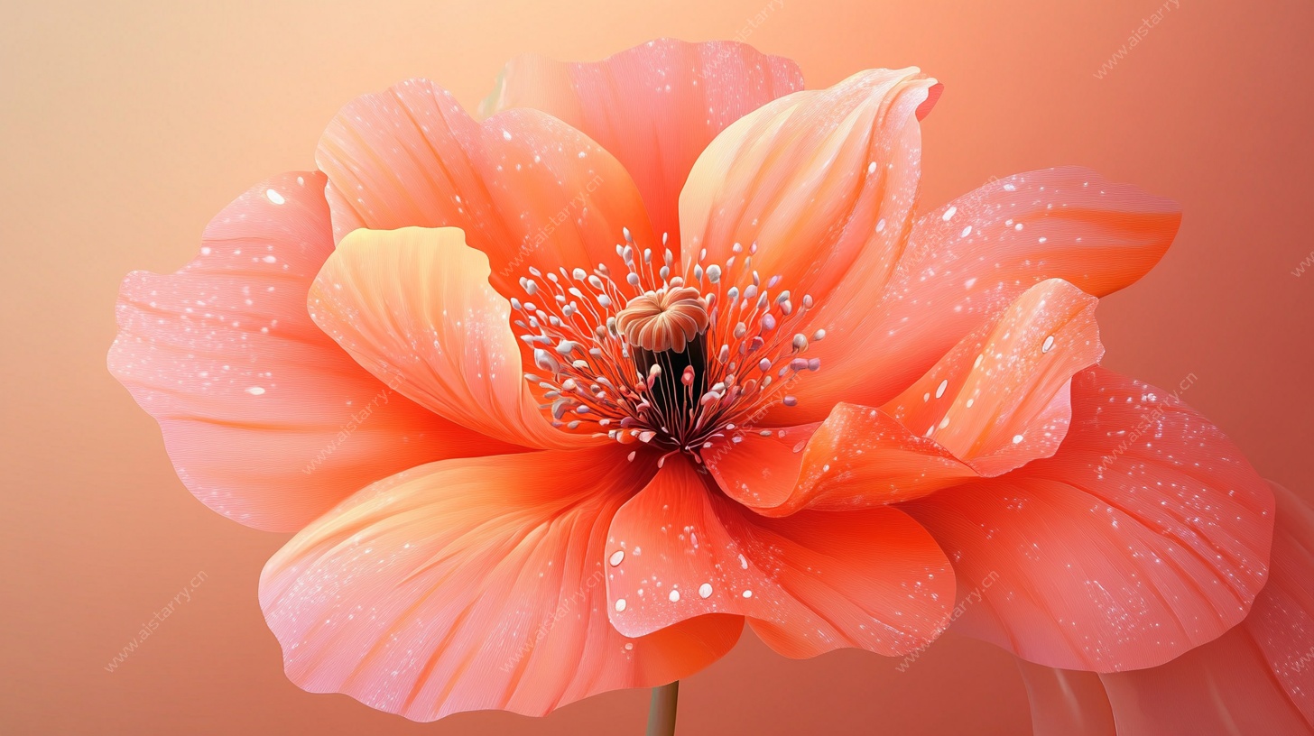 橙粉虞美人上的辛勤蜜蜂