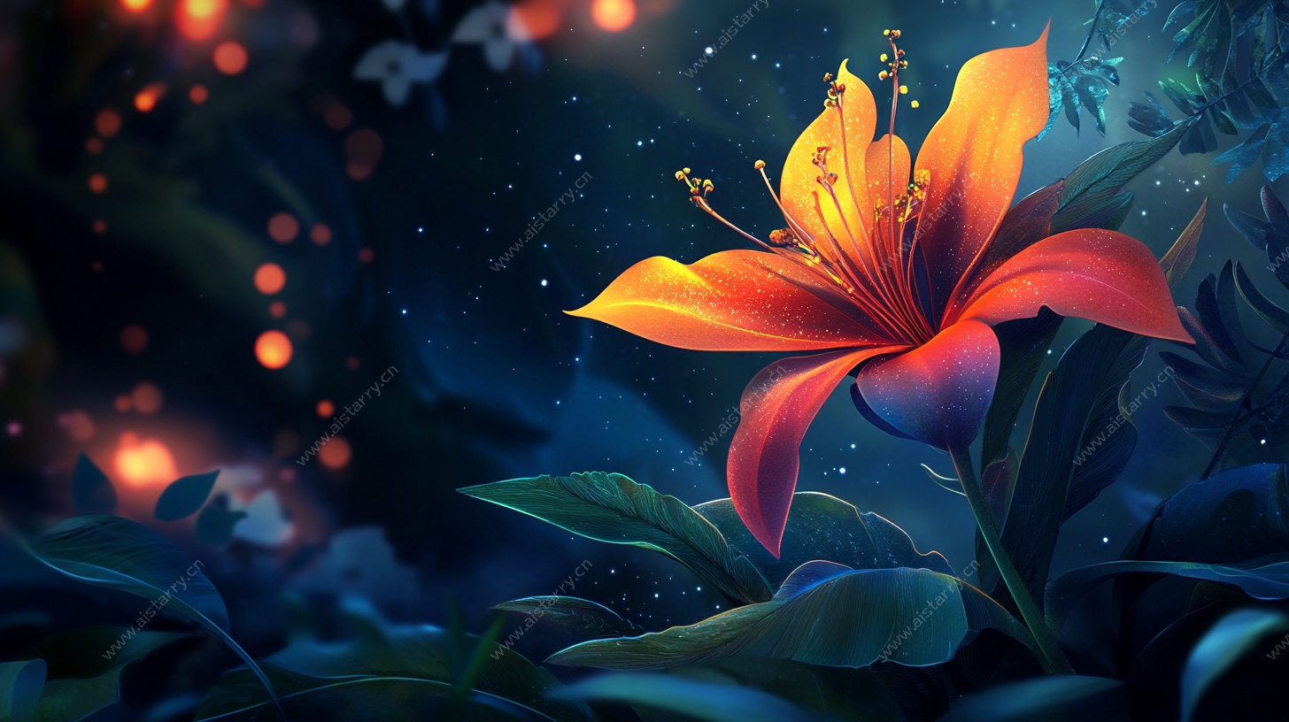 梦幻夜中绽放的绚丽花朵