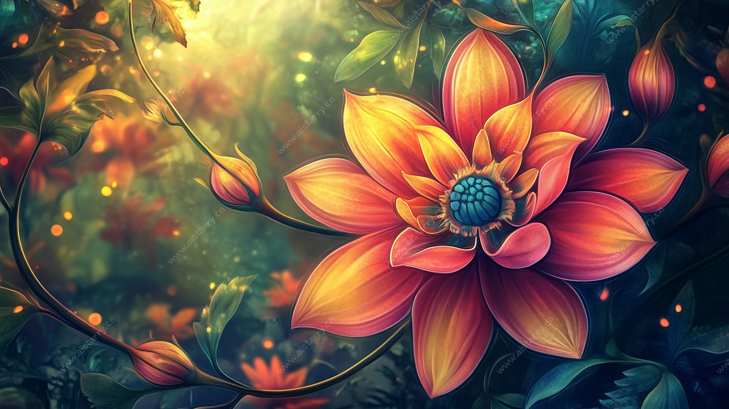 梦幻绚丽花卉插画