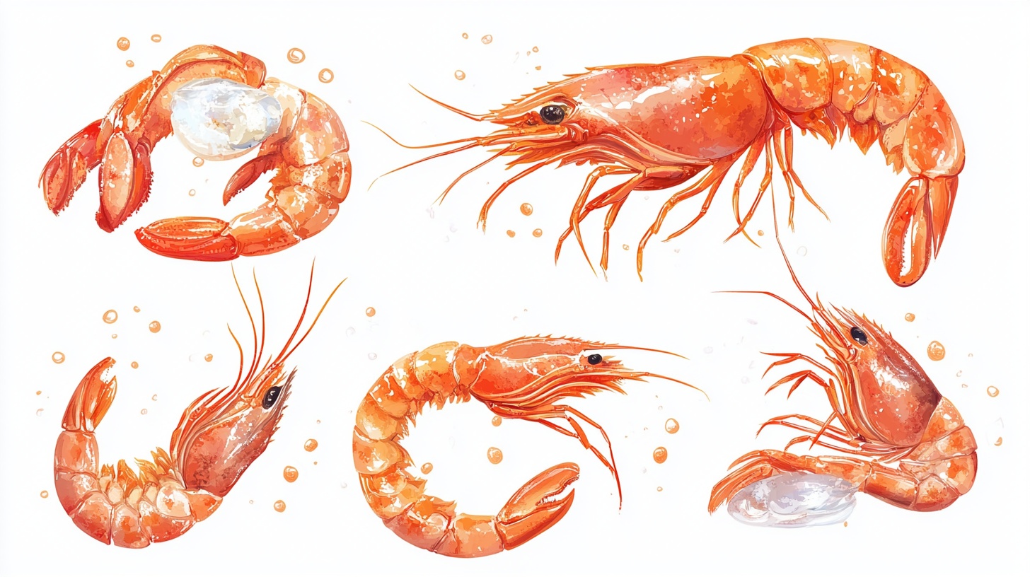 水彩风格鲜活大虾插画