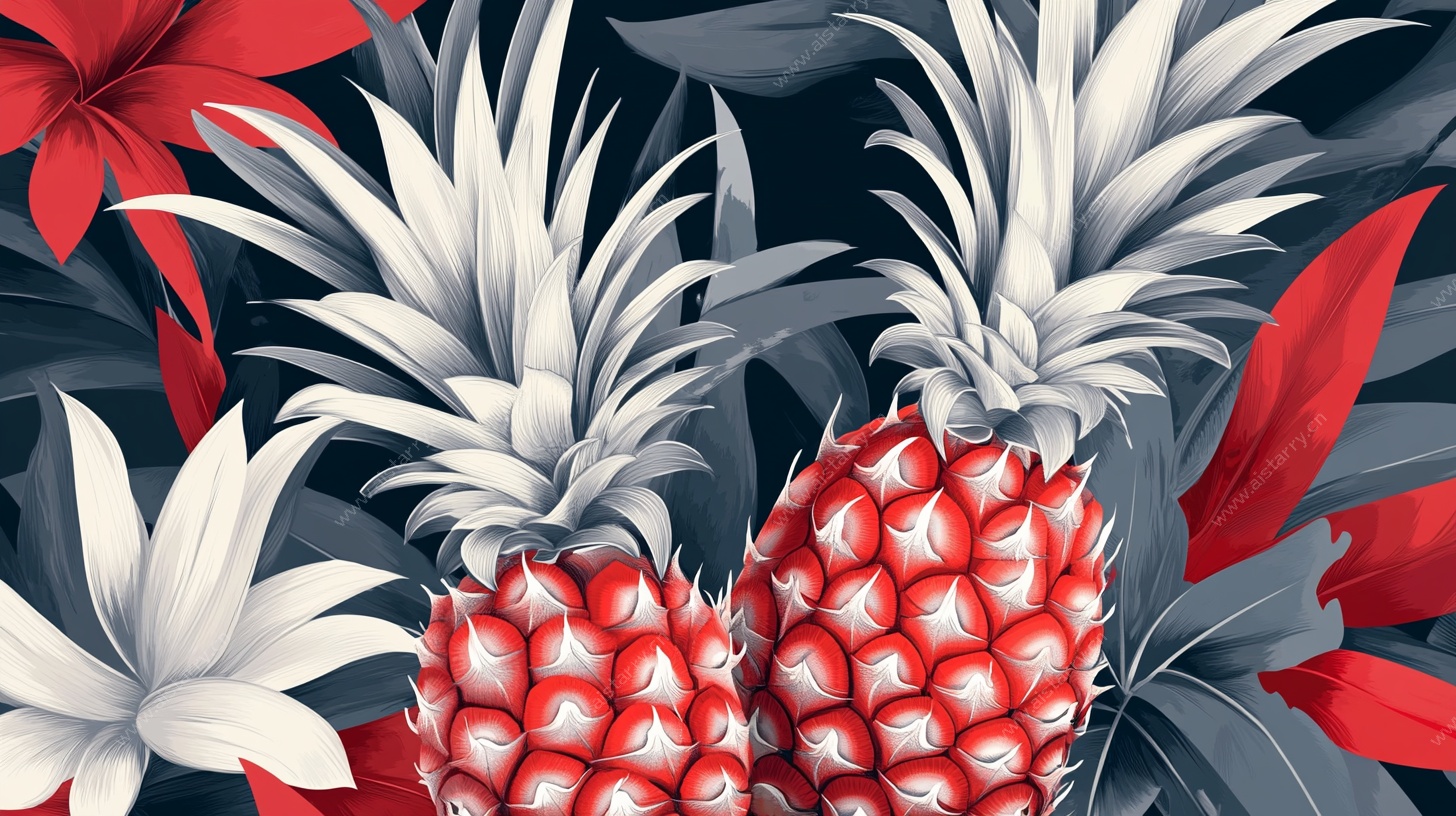 热带双菠萝花卉插画