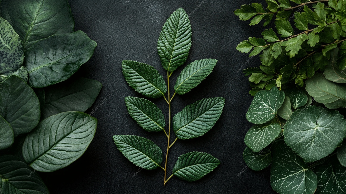 多样绿叶的自然美学展示