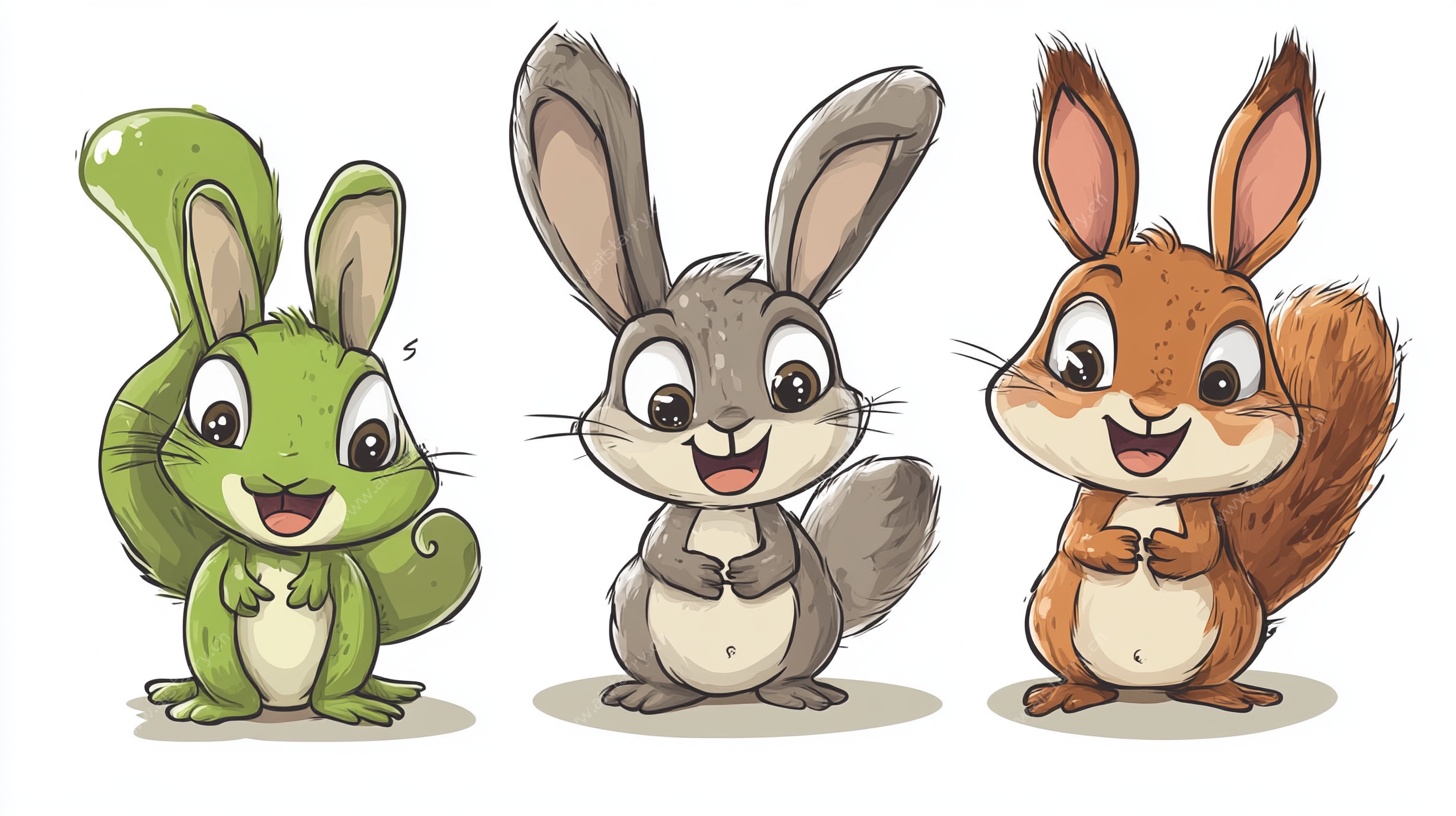 三只可爱小动物萌趣插画