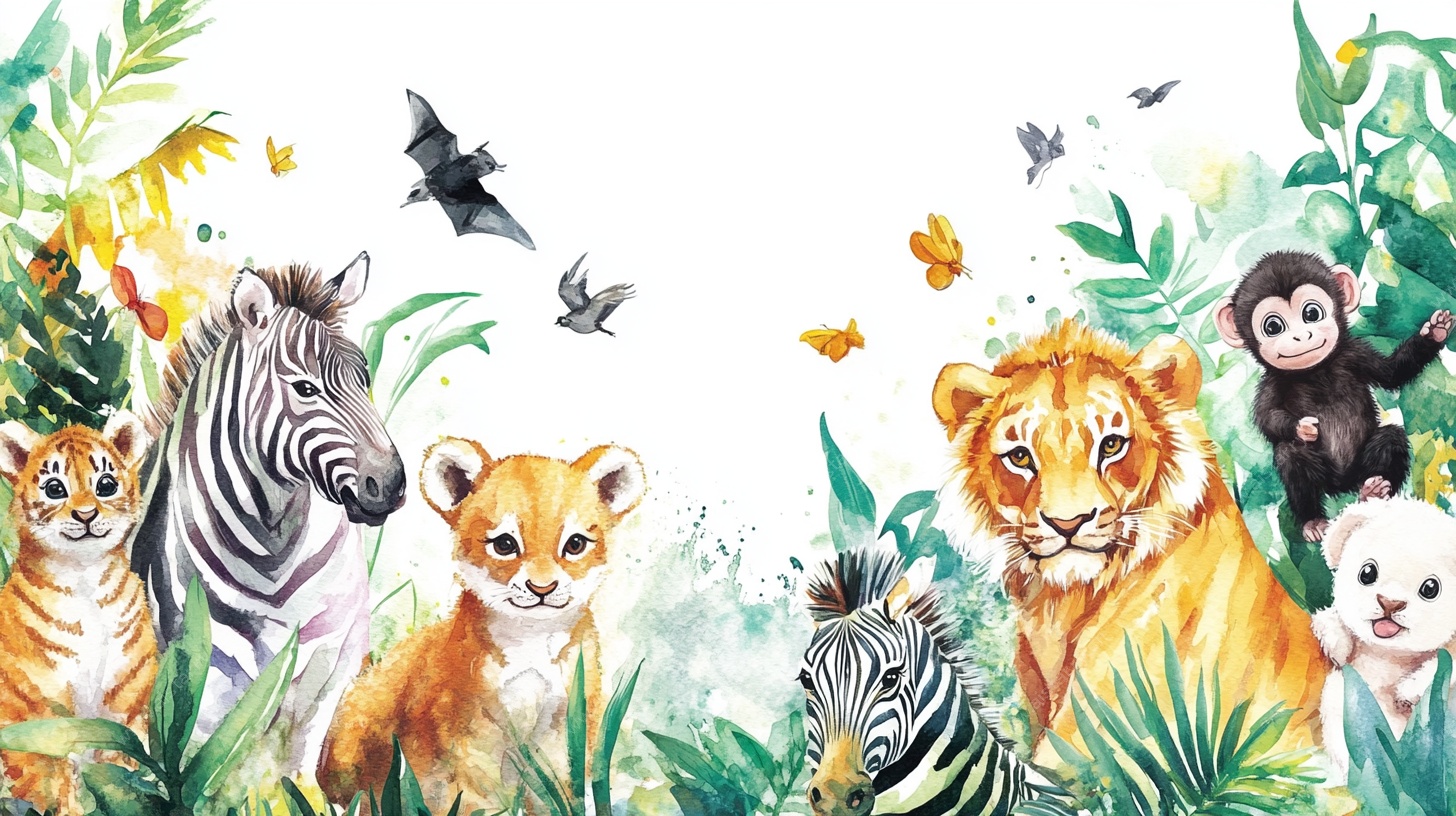 可爱野生动物水彩插画