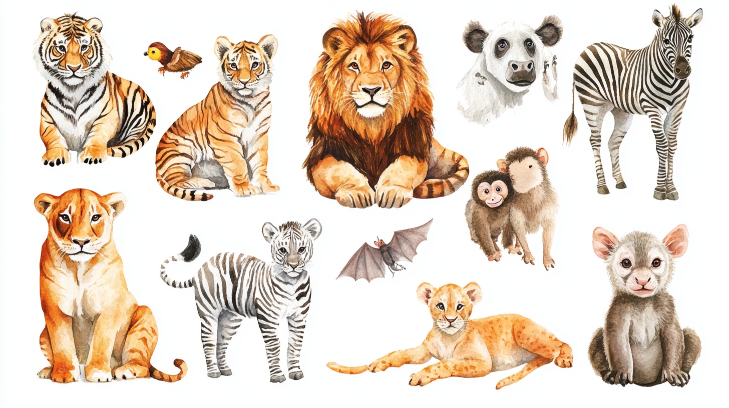 多彩野生动物插画集合